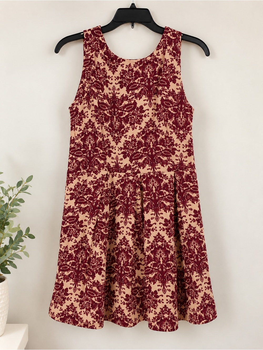 Charming Charlie Burgundy and Cream Floral Sleeveless Dress